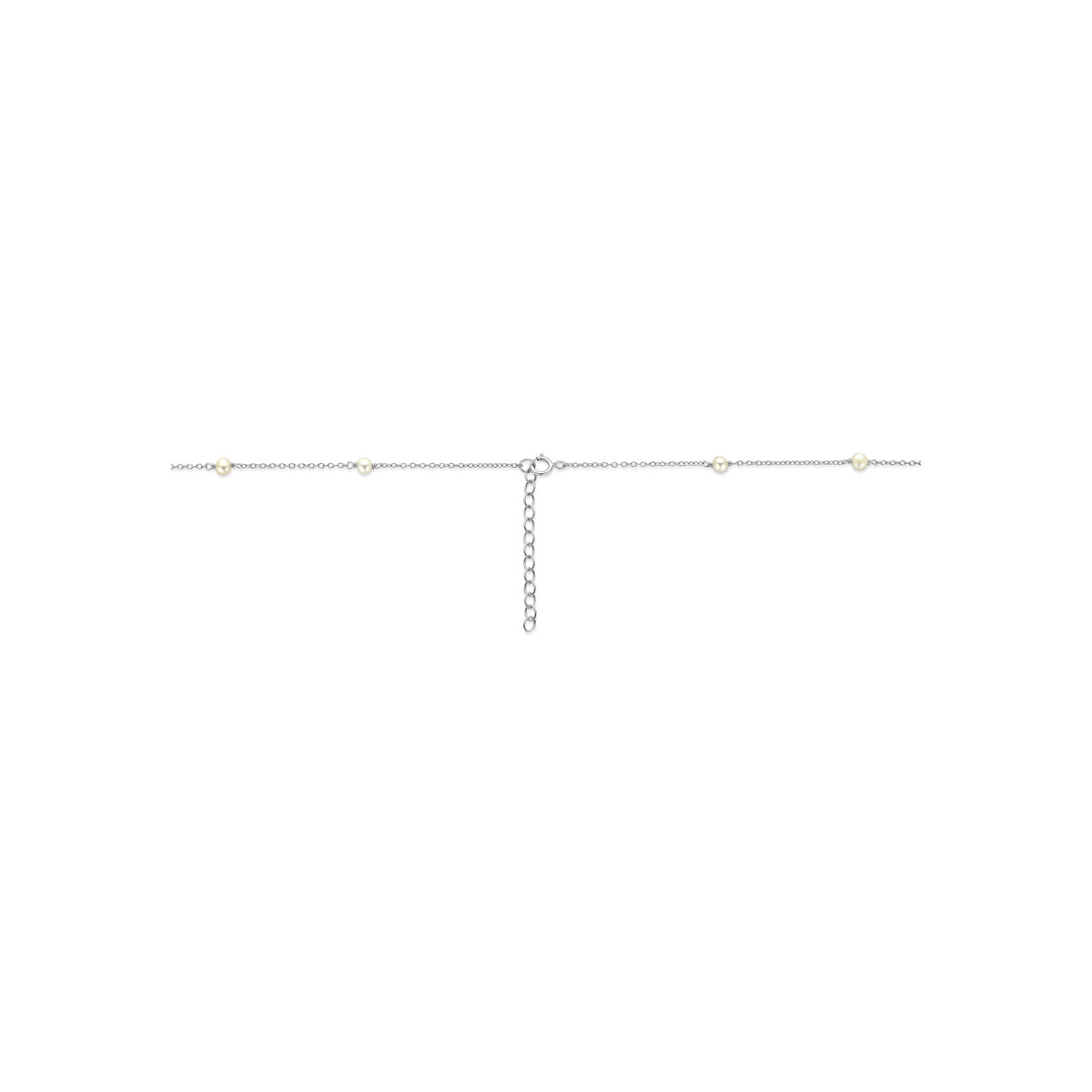 Zilveren parelketting met ronde schakels en witte parels 1.3 mm breed - Lengte 41 t/m 45 cm