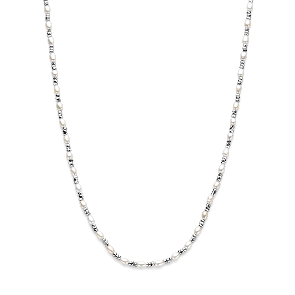 Zilveren parelketting met schakel tussenstukjes - Lengte 42-50 cm