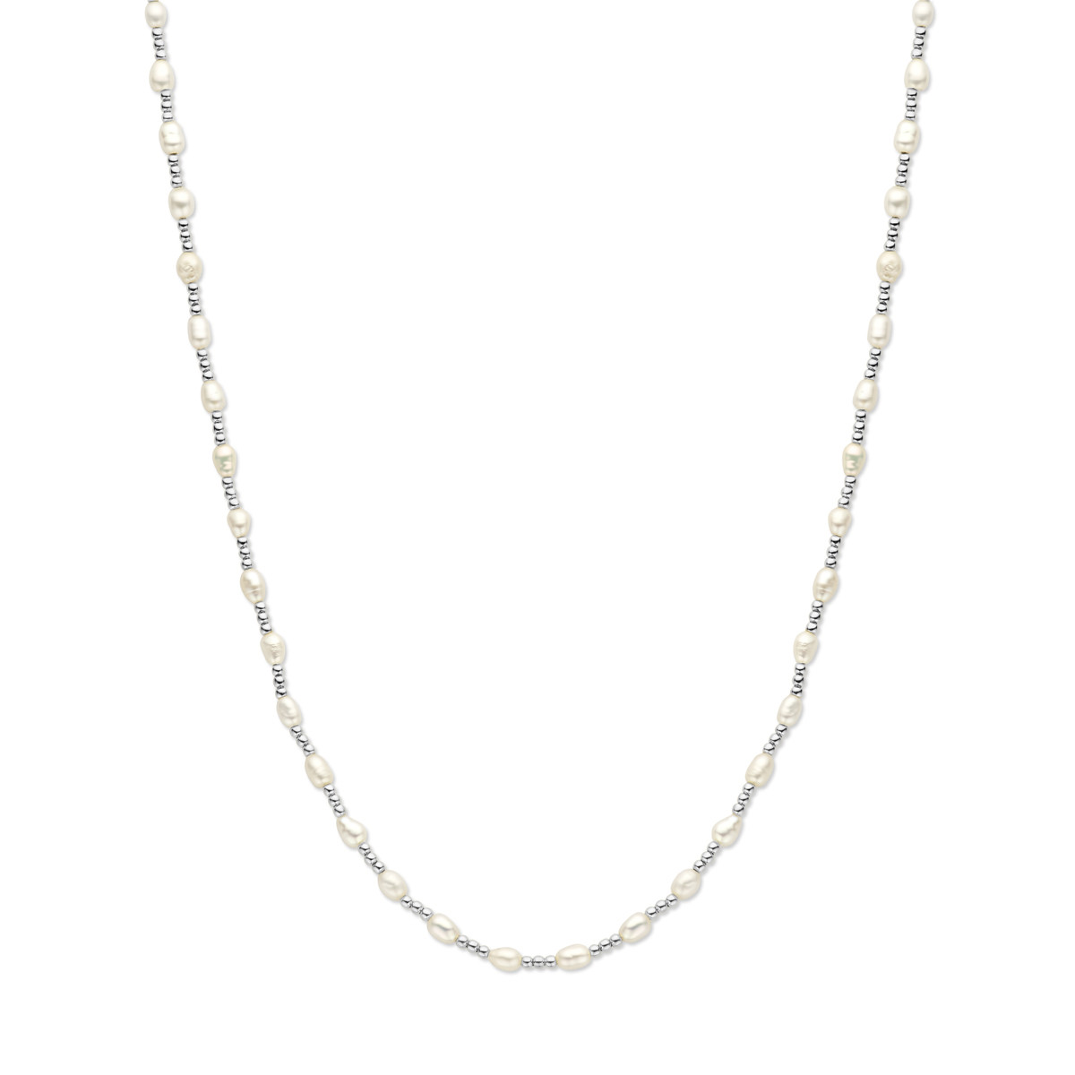 Zilveren parelketting met schakels en parels van 3.8 mm - Lengte 40-43 cm