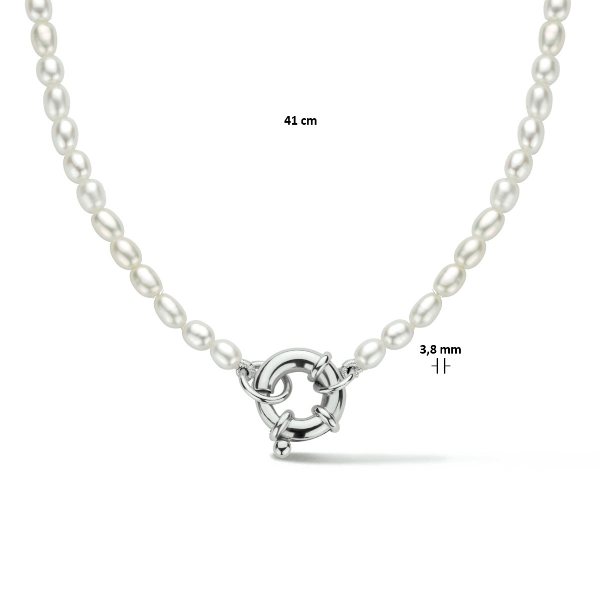 Zilveren parelketting met veerslot