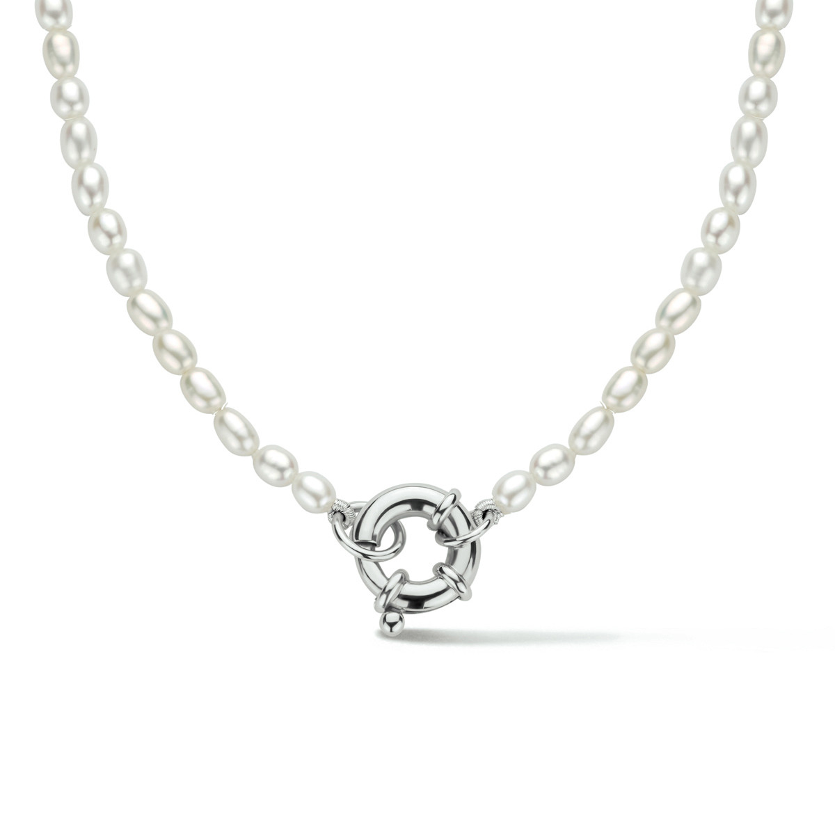Zilveren parelketting met veerslot