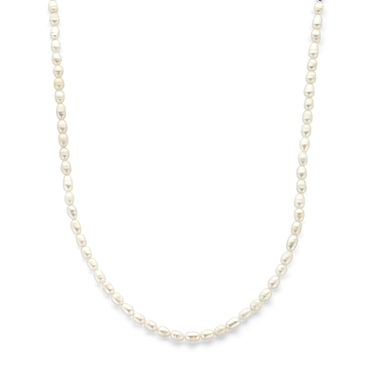 Zilveren parelketting met witte ovale parels 5.3 mm breed - Lengte 42-47 cm