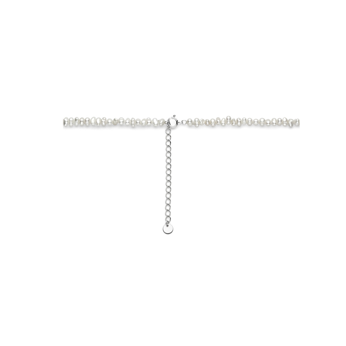 Zilveren parelketting met witte parels en handenhanger - Lengte 40-45 cm