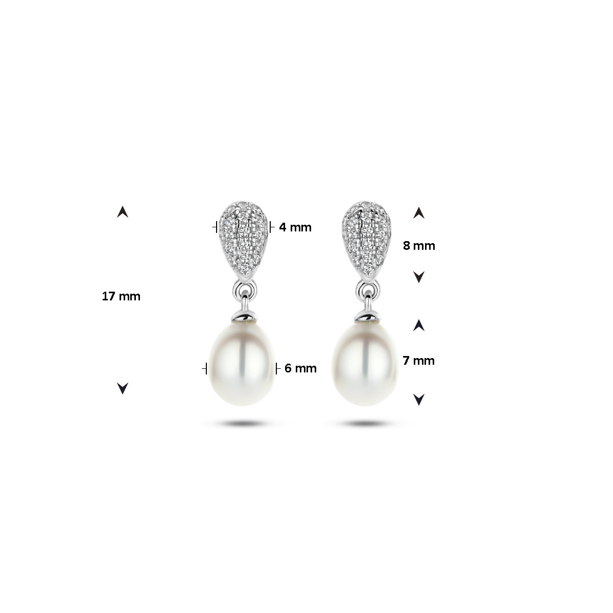 Zilveren pareloorhangers met zirkonia en druppelvorm - 6 mm x 17 mm