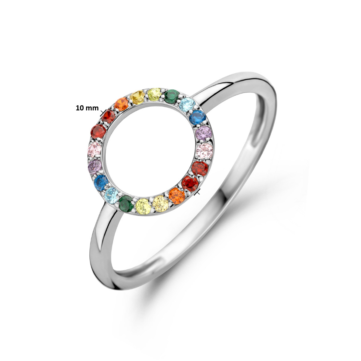 Zilveren regenboog ring met open rondje