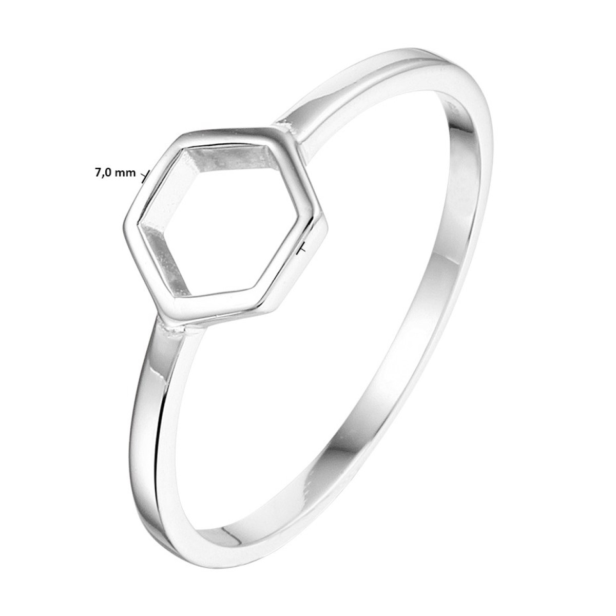 Zilveren ring 925 zilver met zeshoek
