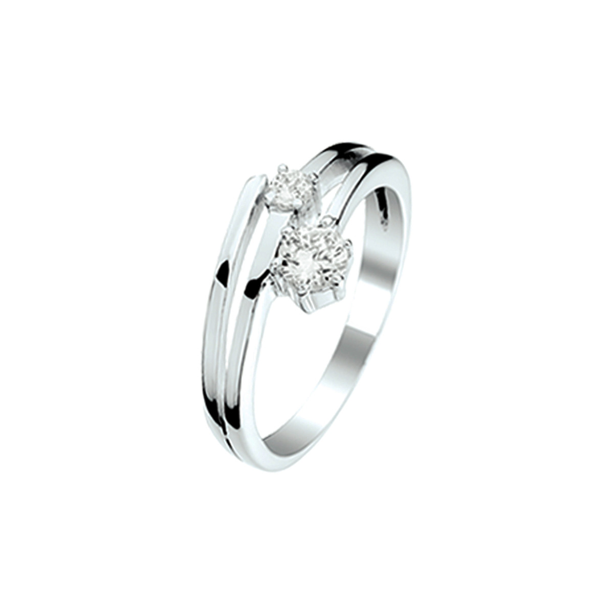 Zilveren ring glanzend met 2 briljant geslepen zirkonia's 9 mm breed