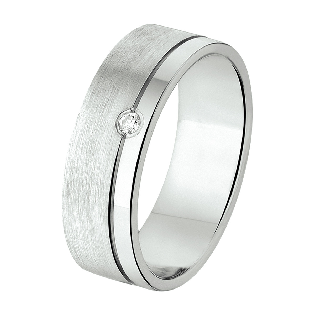 Zilveren ring mat en glanzend met diamant 0.02 crt graveerbaar 6 mm breed