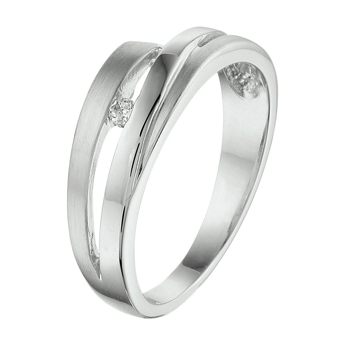 Zilveren ring mat en glanzend met transparante zirkonia 6.5 mm breed