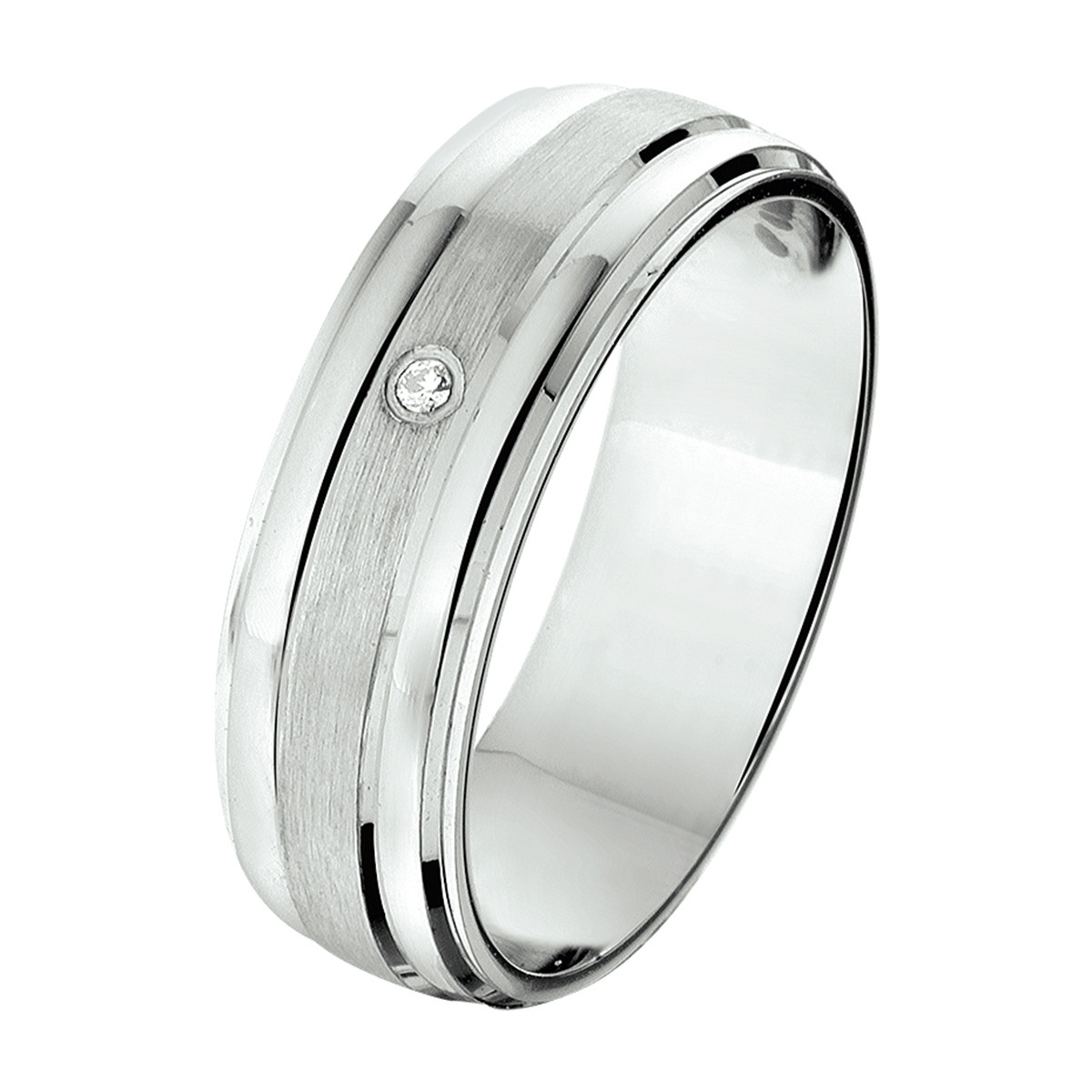 Zilveren ring mat glanzend en briljant geslepen diamant 0.01 crt 6 mm breed
