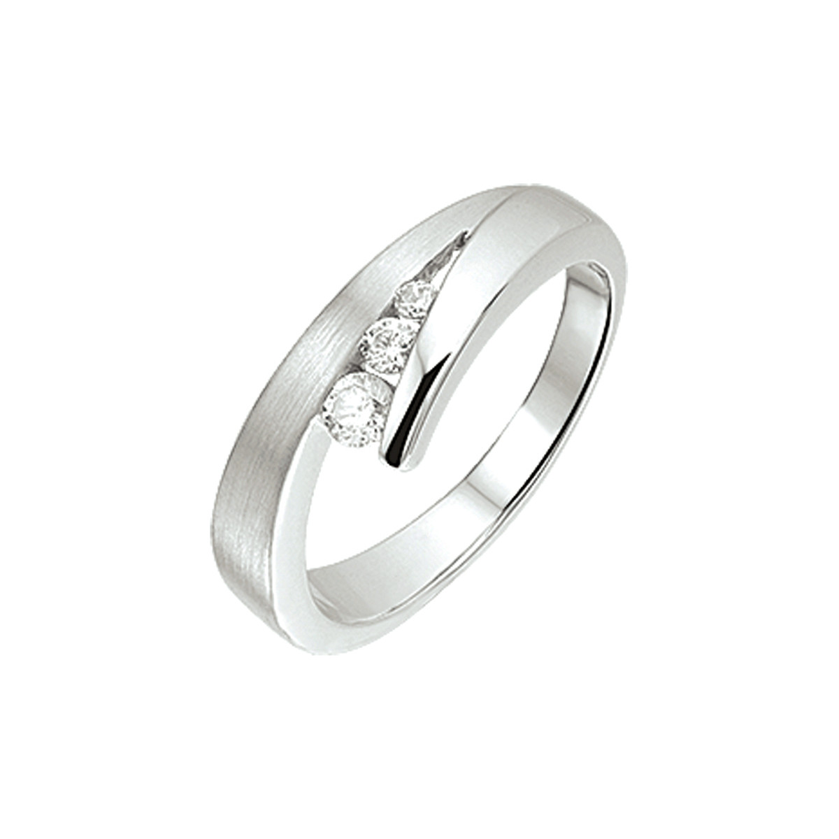 Zilveren ring met 3 briljant geslepen zirkonia's mat en glanzend 7.5 mm breed