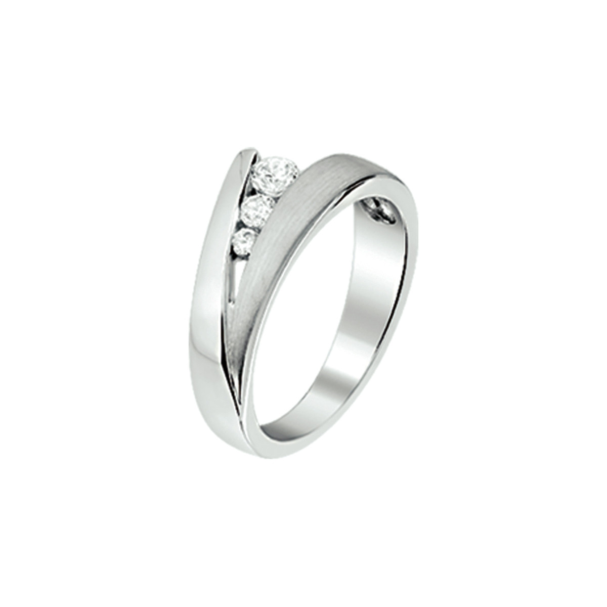Zilveren ring met 3 briljant geslepen zirkonia's mat en glanzend 7.5 mm breed
