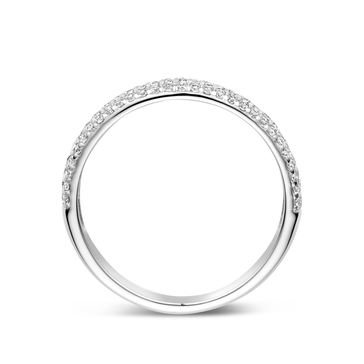 Zilveren ring met 3 rijen briljant geslepen zirkonia's glanzend 3.5 mm breed