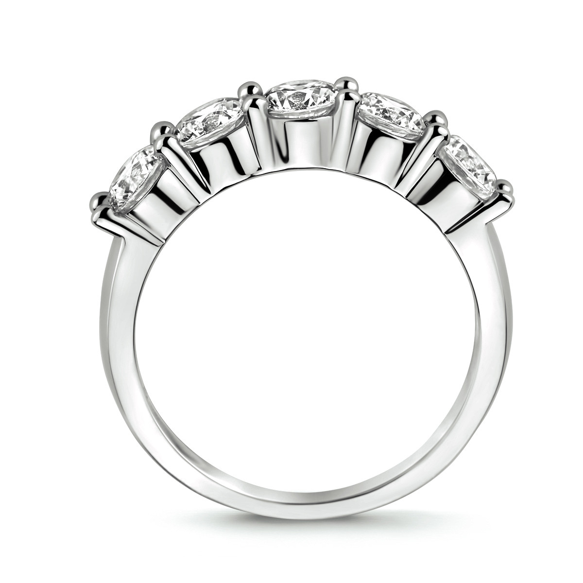 Zilveren ring met 5 briljant geslepen zirkonia's 4 mm breed