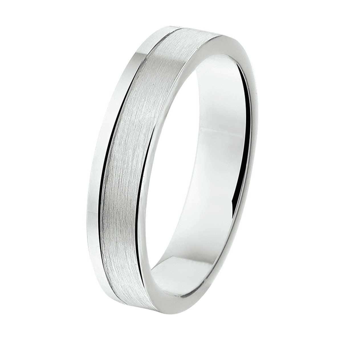 Zilveren ring met brede matte baan en smalle glanzende baan 4.5 mm breed