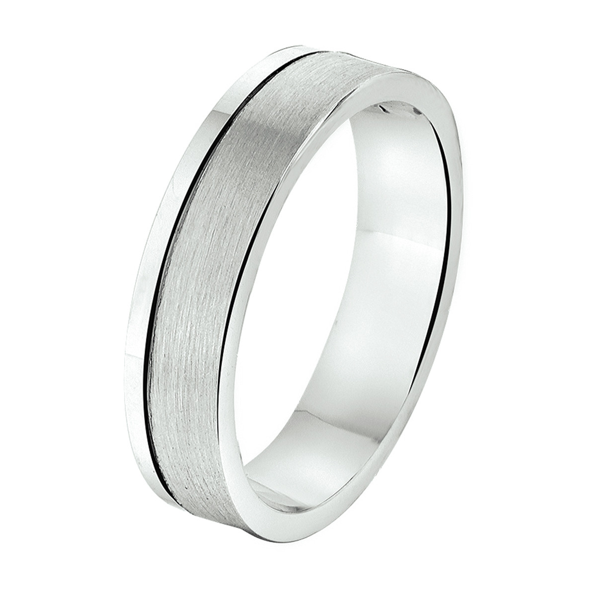 Zilveren ring met brede matte band en smalle glanzende band 5 mm breed