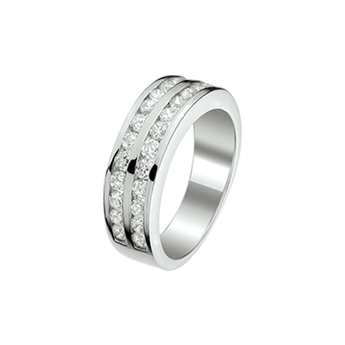 Zilveren ring met dubbele rij transparante zirkonia's 6 mm breed