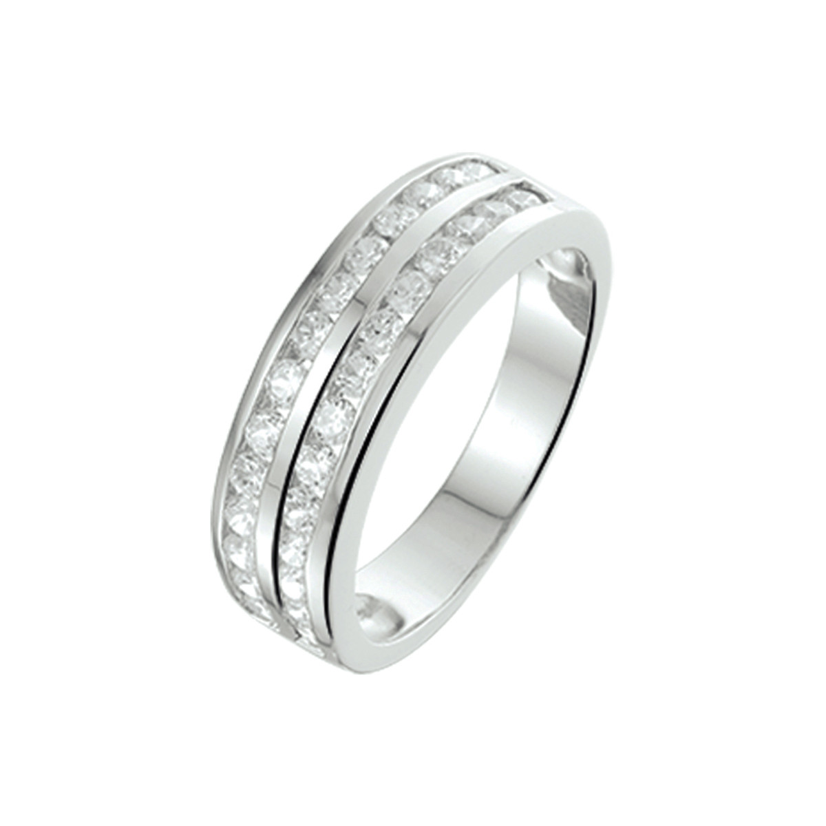 Zilveren ring met dubbele rij transparante zirkonia's 6 mm breed