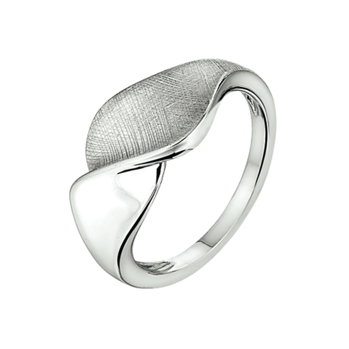 Zilveren ring met gedraaid ontwerp gescratched en glanzend 10.5 mm breed