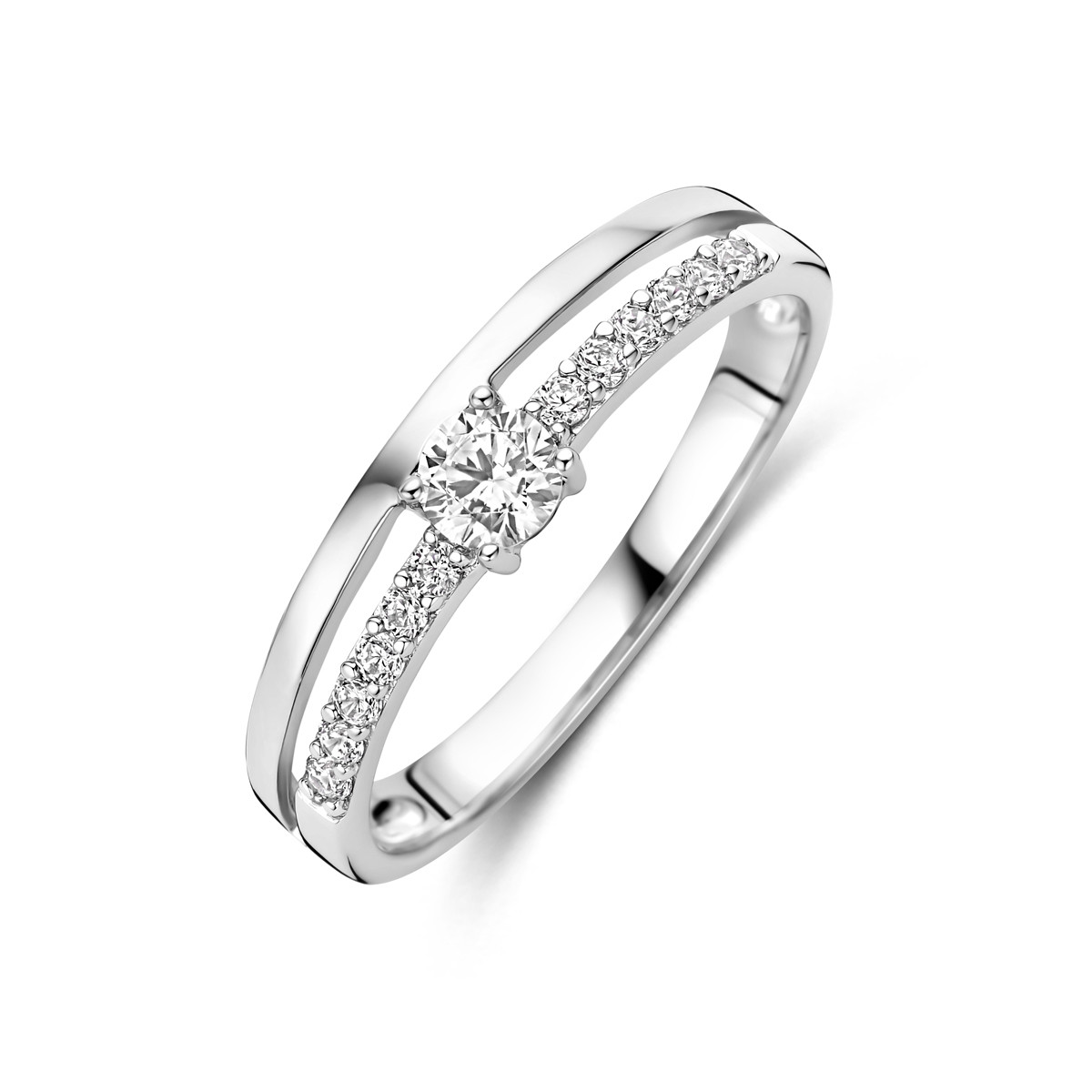 Zilveren ring met glanzende baan en zirkonia baan 5 mm breed