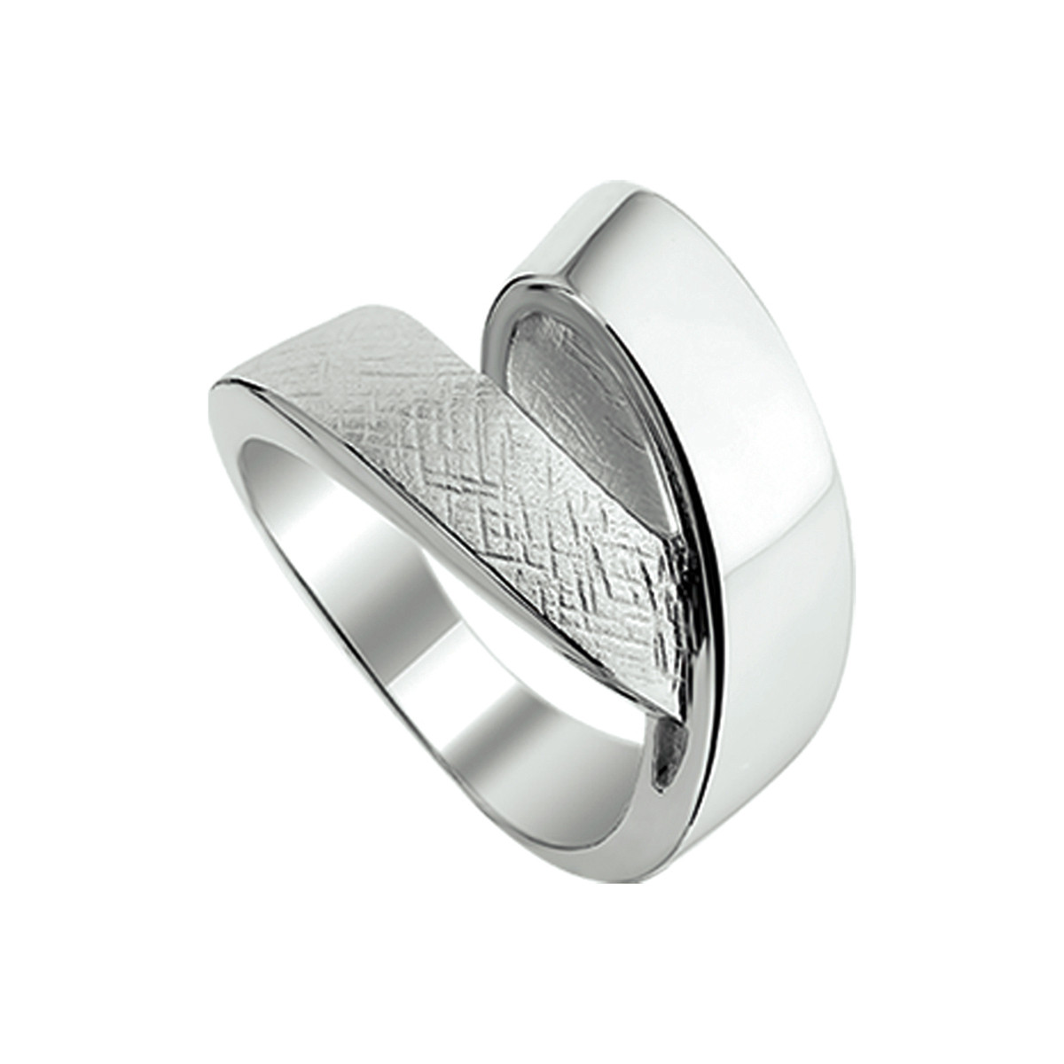 Zilveren ring met glanzende en gescratched afwerking 12 mm breed