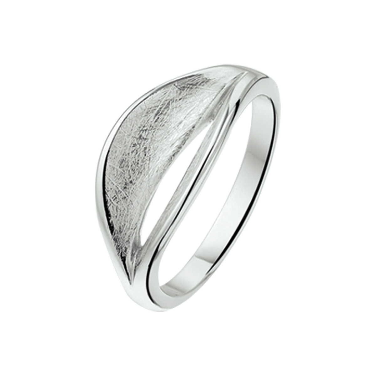 Zilveren ring met glanzende en scratched afwerking open design 9 mm breed