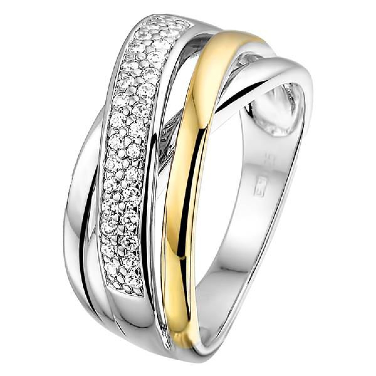 Zilveren ring met goud en zirkonia in pavé zetting