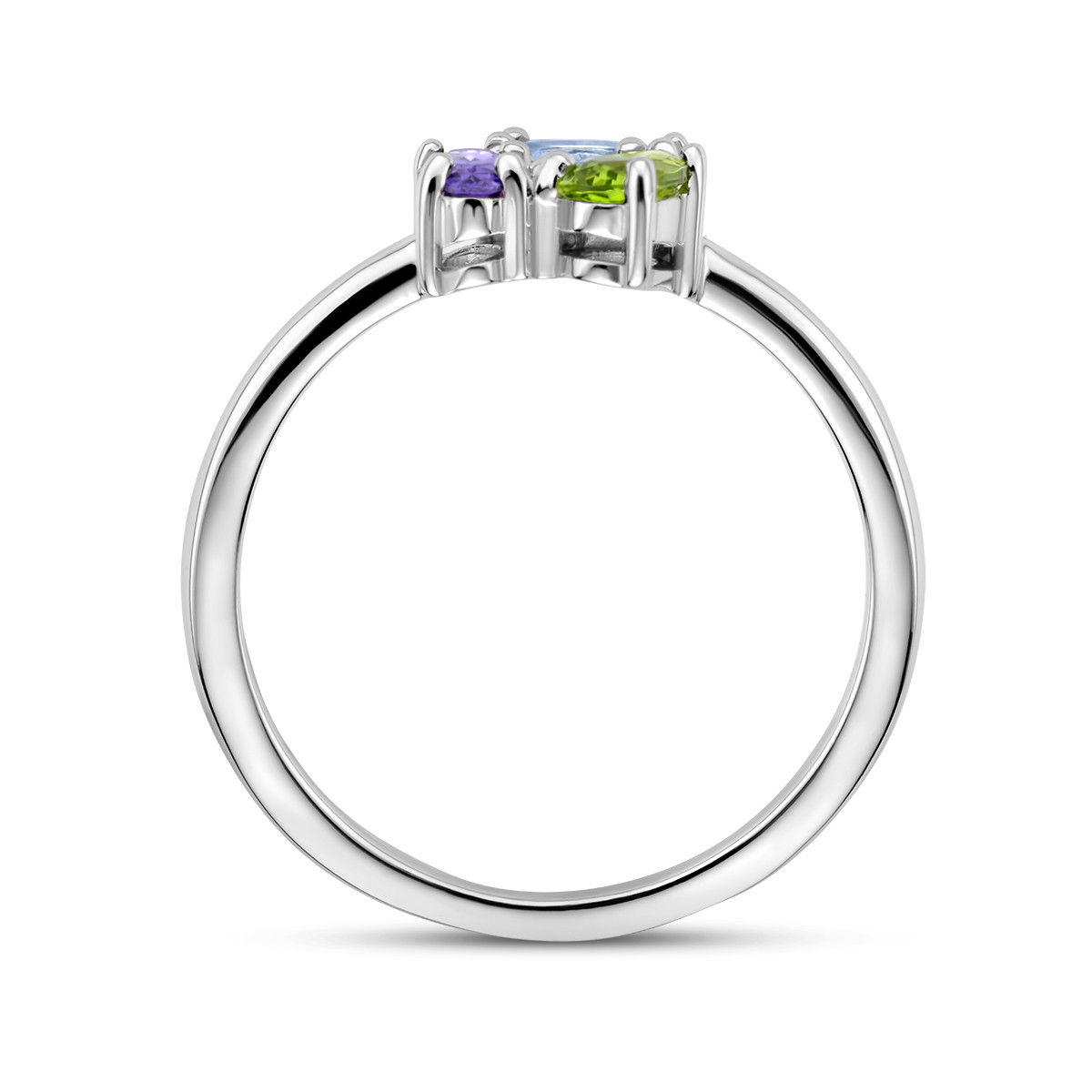 Zilveren ring met groene paarse en blauwe zirkonia 8 mm breed
