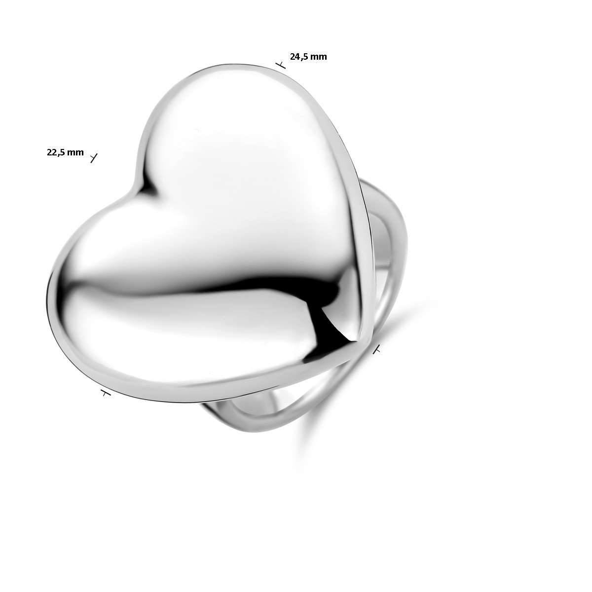 Zilveren ring met hart en gerhodineerde afwerking 22.5 mm breed
