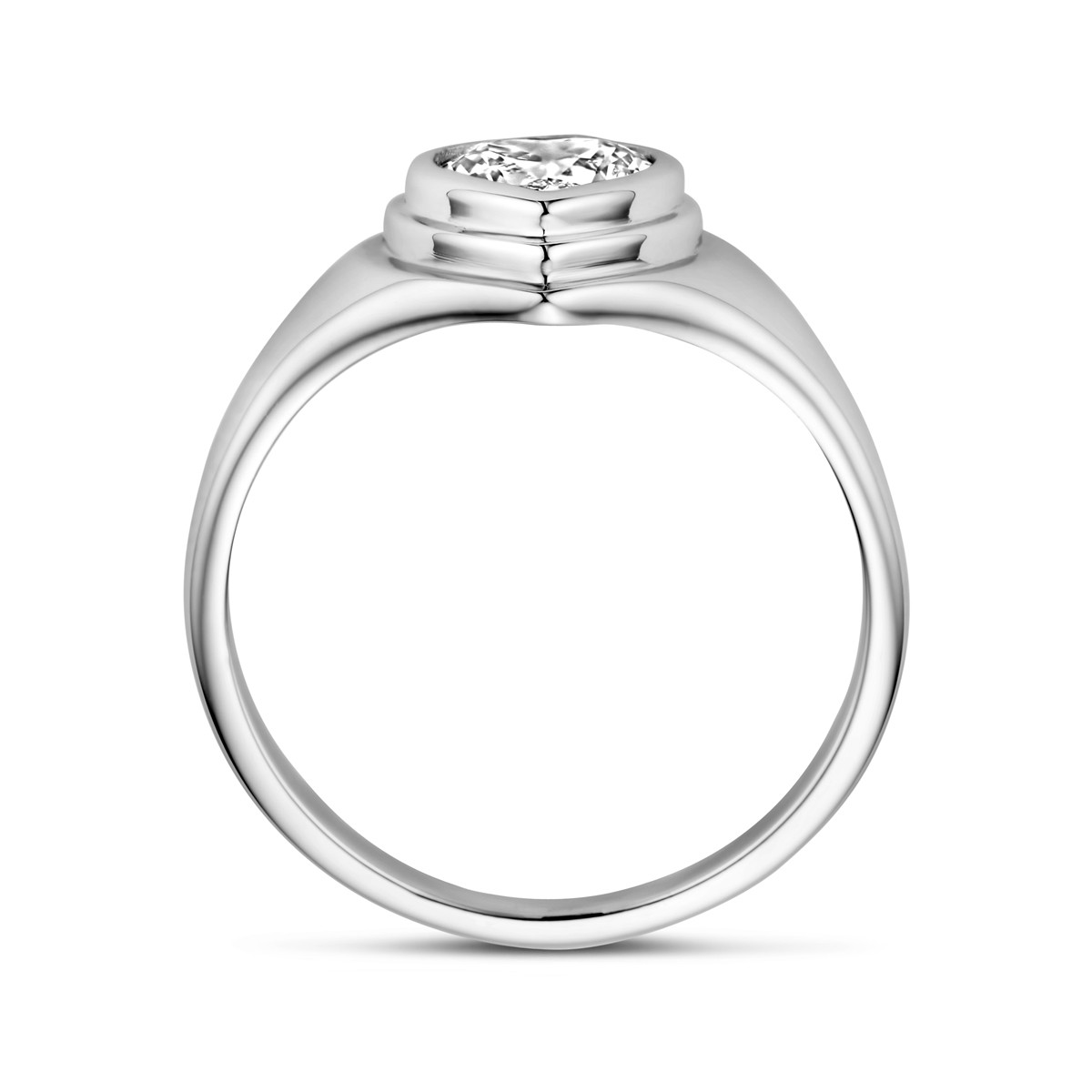 Zilveren ring met hartje van transparante zirkonia glanzend afgewerkt 10 mm breed