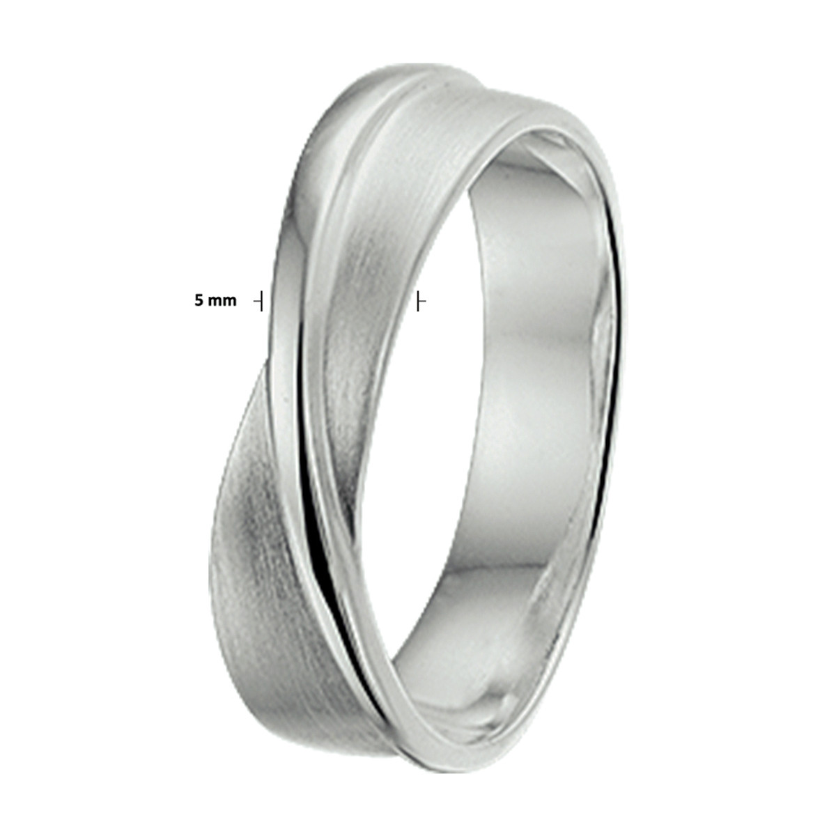 Zilveren ring met matte afwerking en diagonale glanzende baan 5 mm breed