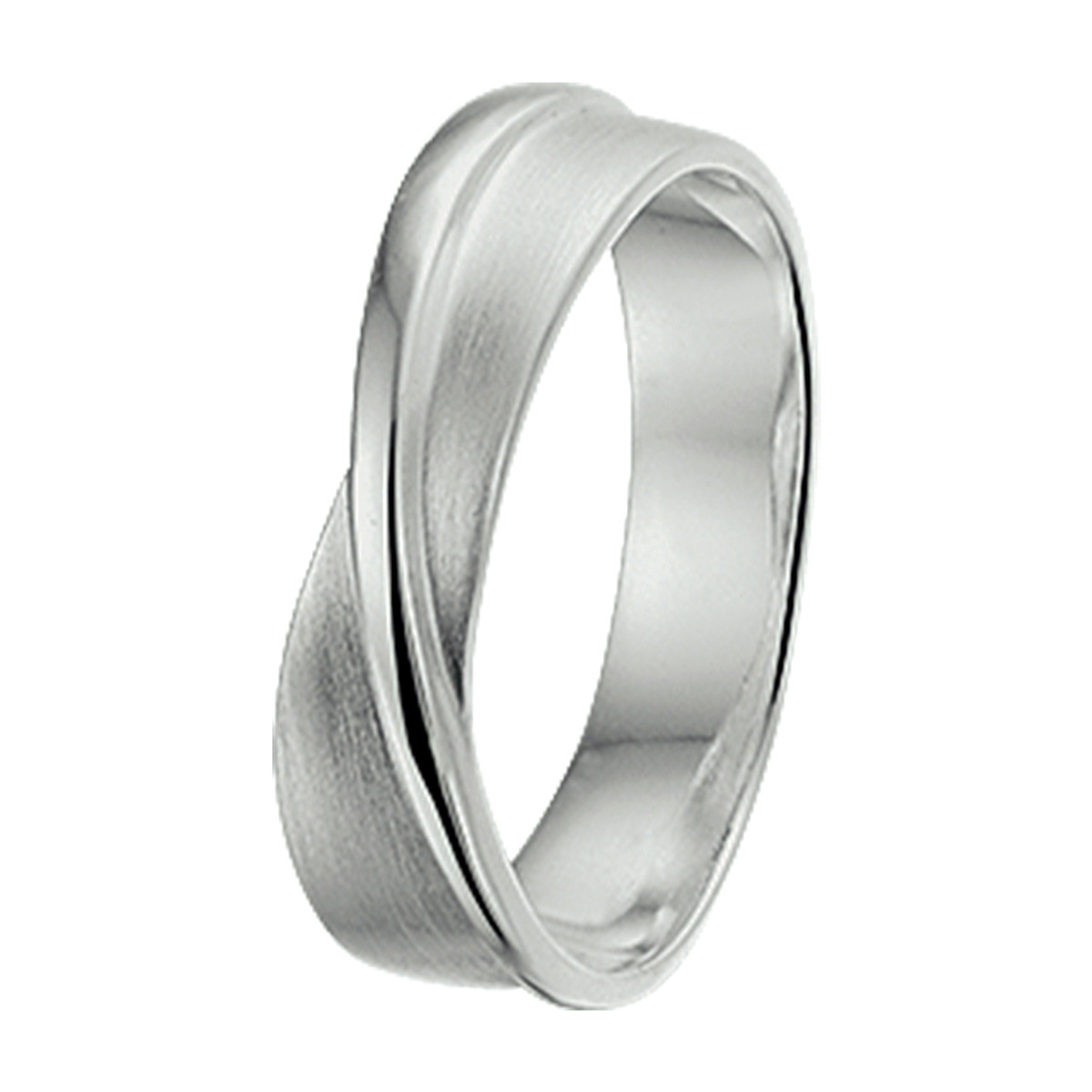 Zilveren ring met matte afwerking en diagonale glanzende baan 5 mm breed