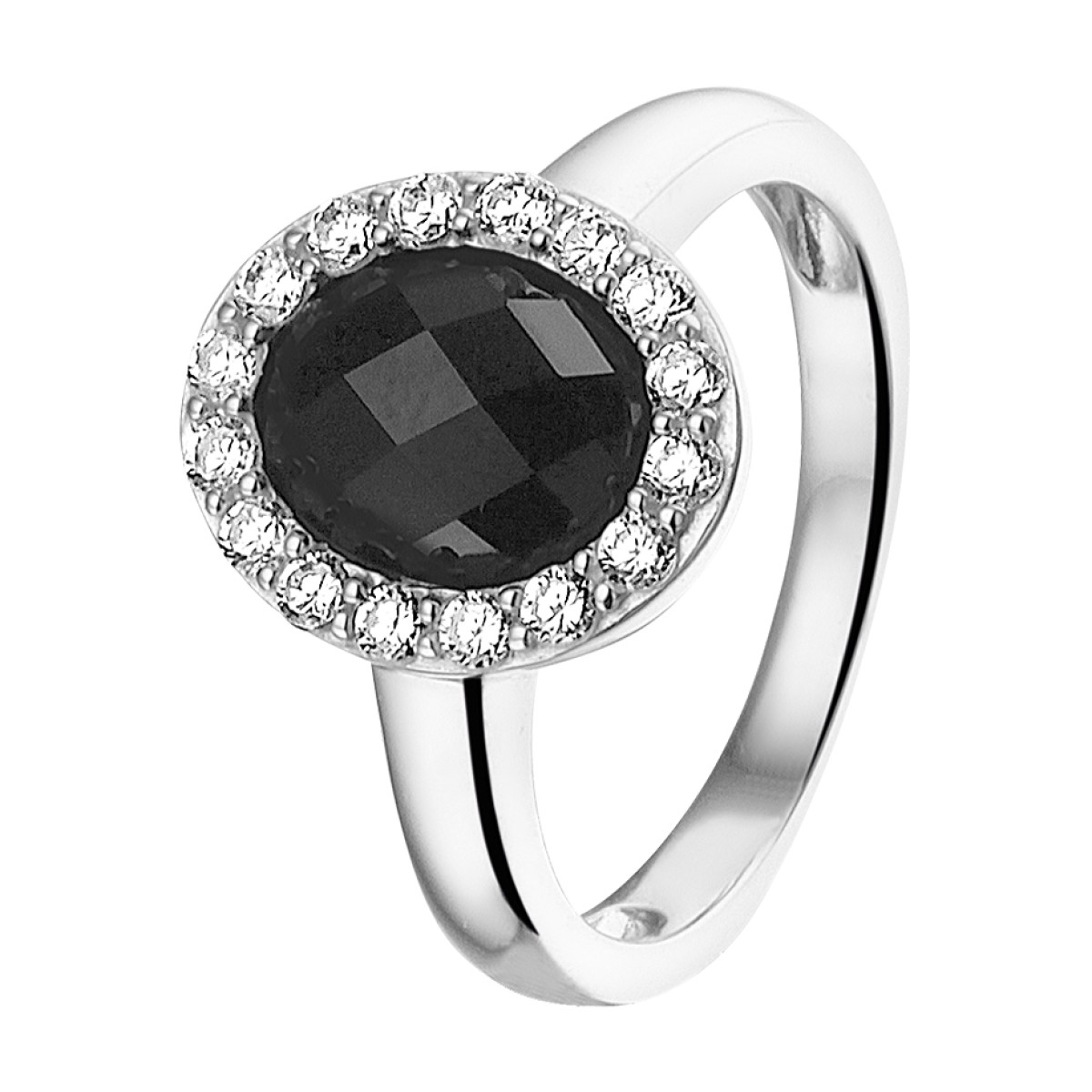 Zilveren ring met onyx en zirkonia
