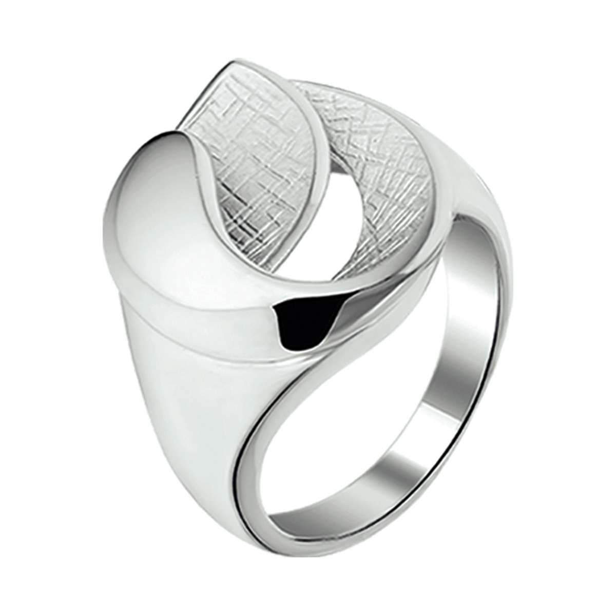 Zilveren ring met organische vorm glanzend en gescratched 18 mm breed