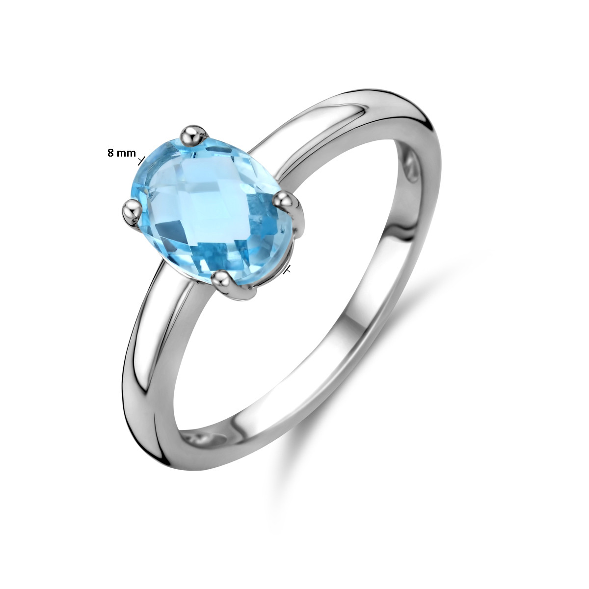 Zilveren ring met ovale blauwe topaas