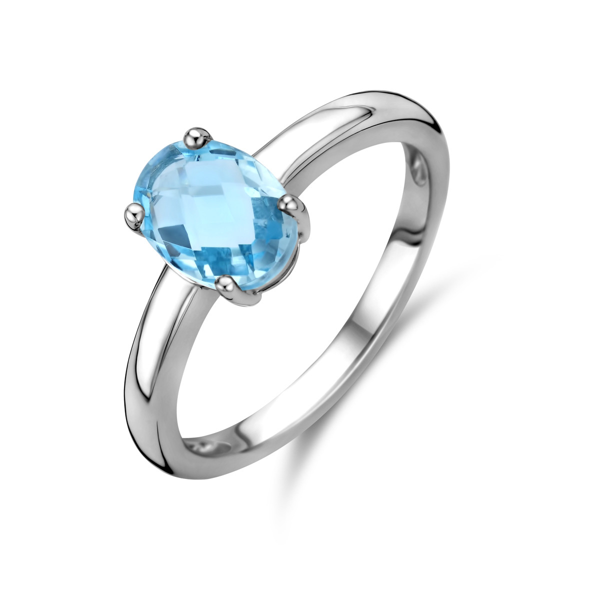 Zilveren ring met ovale blauwe topaas
