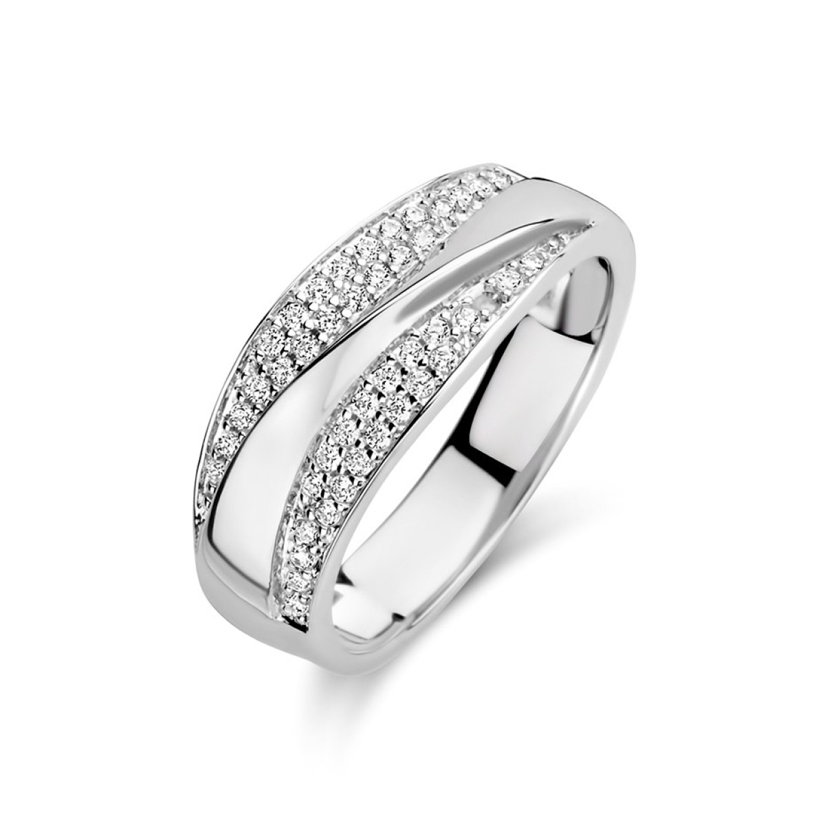 Zilveren ring met twee rijen zirkonia's