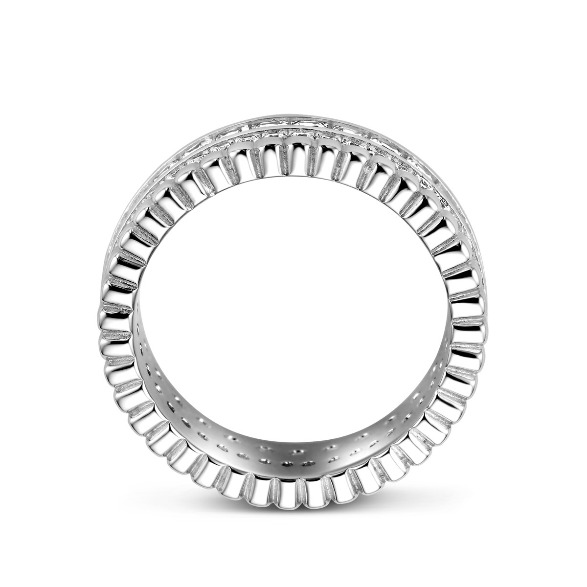 Zilveren ring met twee zirkonia rijen 7 mm breed