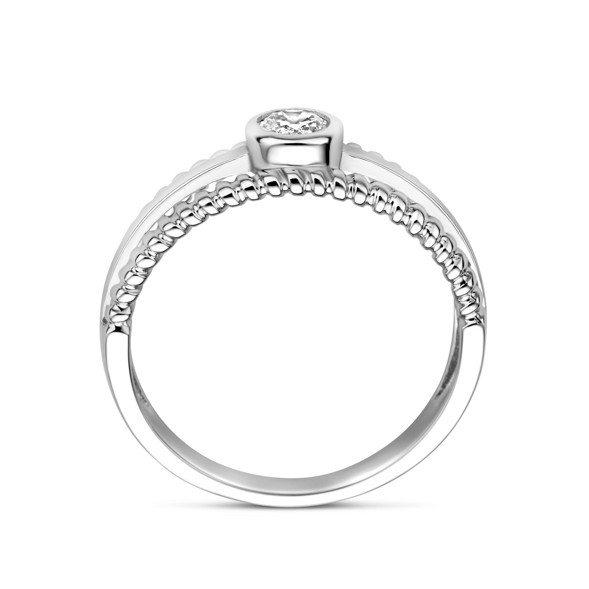 Zilveren ring met twist en briljant geslepen transparante zirkonia 6.5 mm breed