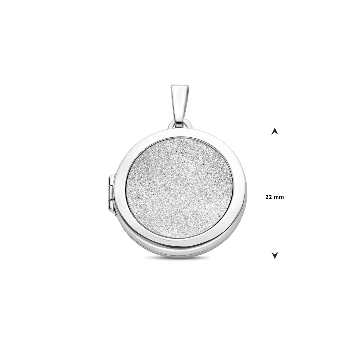 Zilveren rond medaillon glanzend en glitter gediamanteerd - Diameter 22 mm