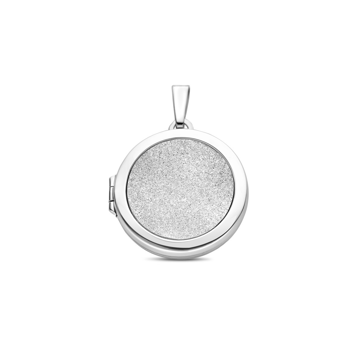 Zilveren rond medaillon glanzend en glitter gediamanteerd - Diameter 22 mm