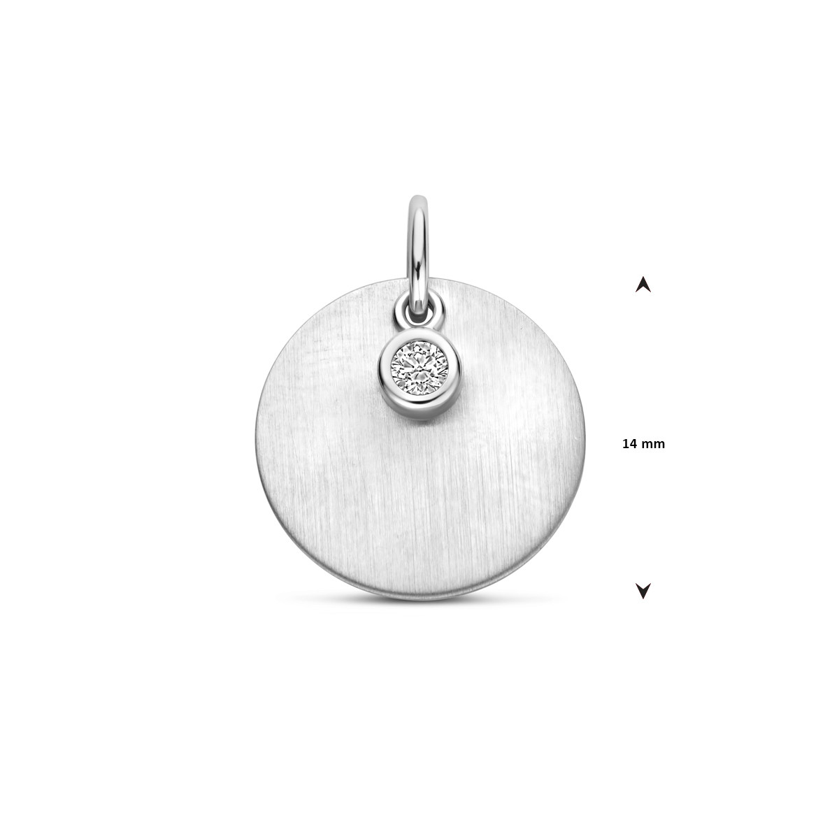 Zilveren ronde graveerhanger glanzend en mat met zirkonia 2.5 mm - Diameter 14 mm