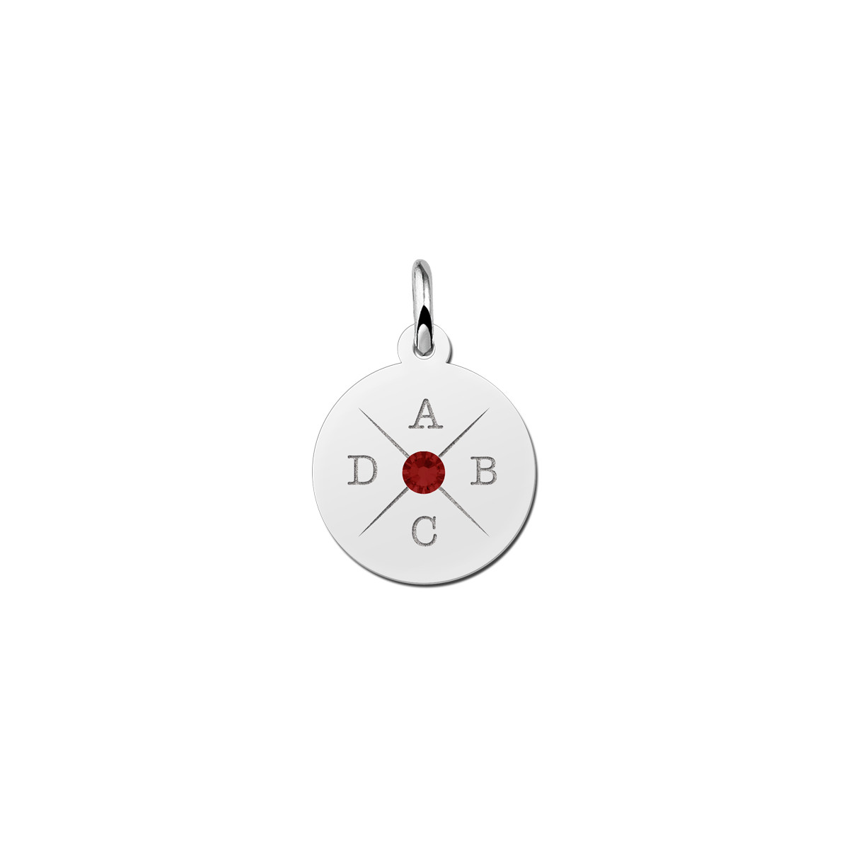 Zilveren ronde hanger met initialen en kleursteen - Diameter 15 mm