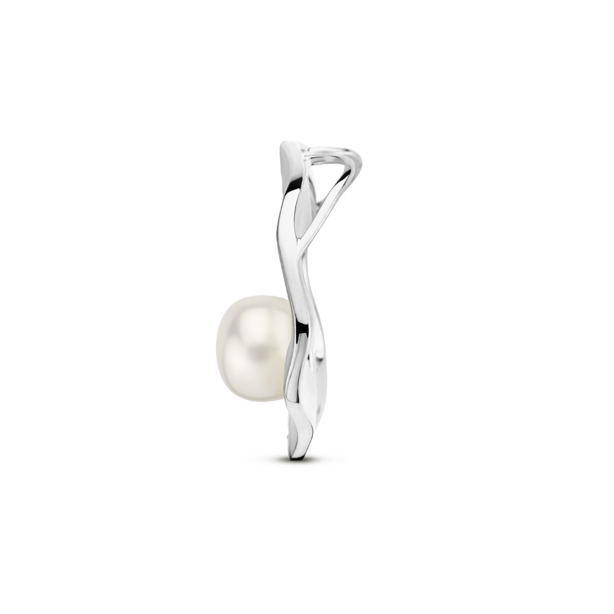 Zilveren ronde hanger met parel gescratcht - Diameter 20 mm