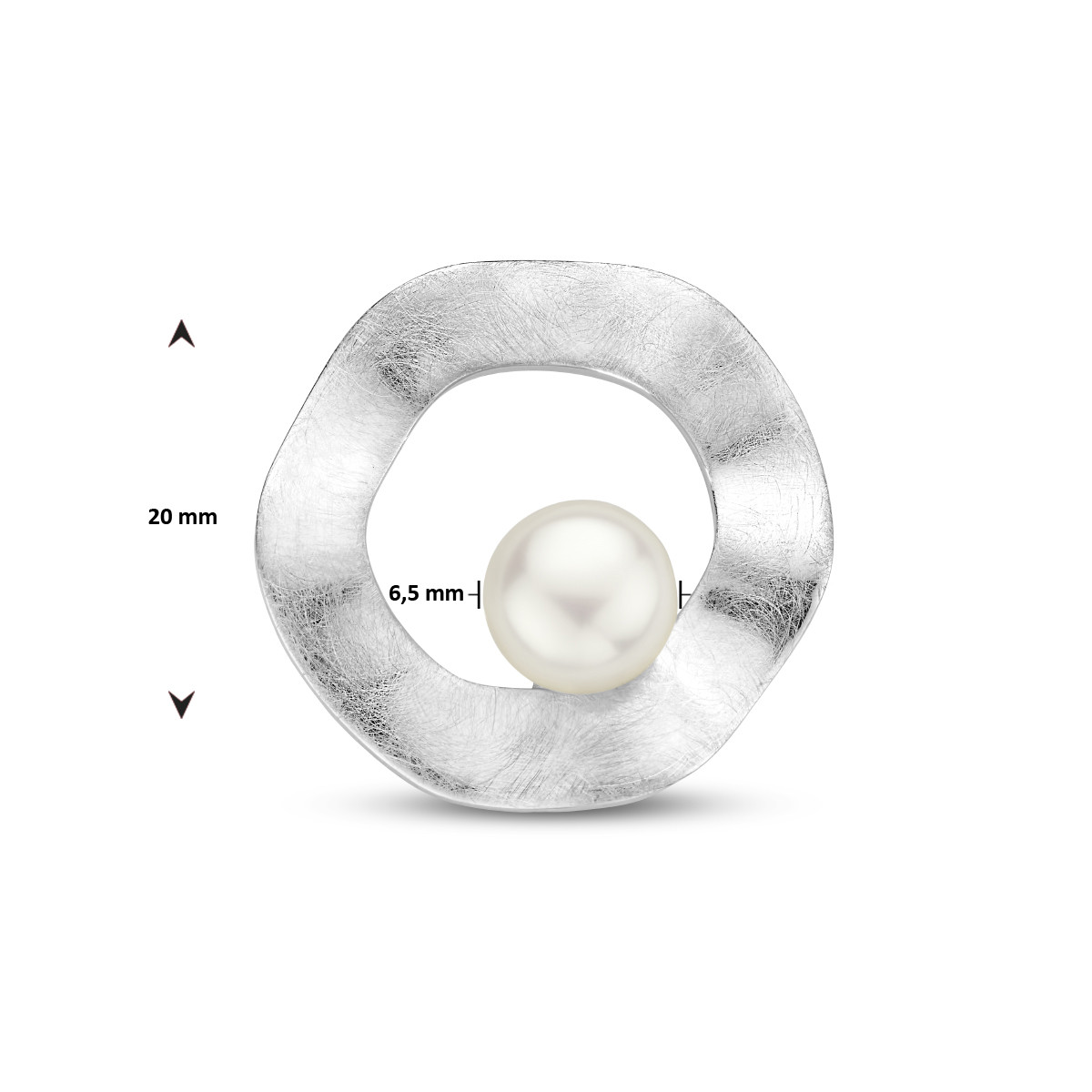 Zilveren ronde hanger met parel gescratcht - Diameter 20 mm