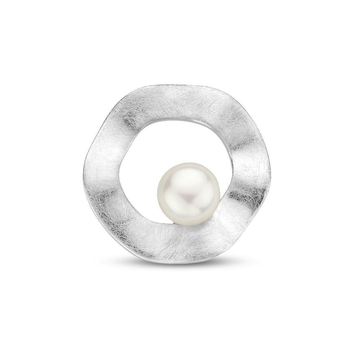 Zilveren ronde hanger met parel gescratcht - Diameter 20 mm