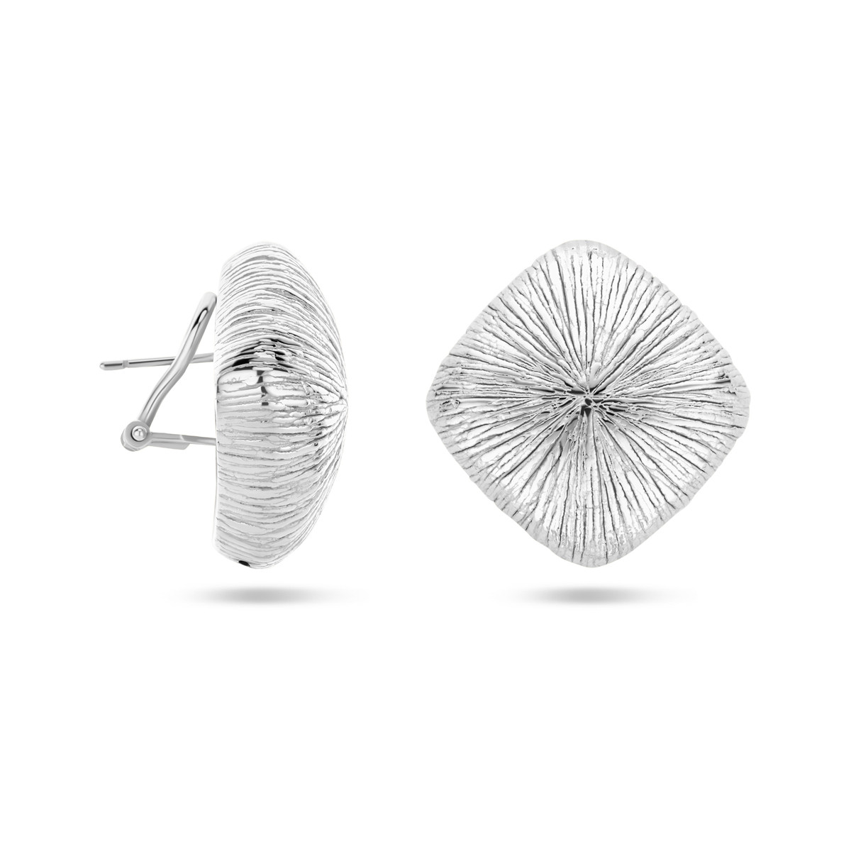 Zilveren ruit oorknoppen met bewerking - Diameter 27 mm