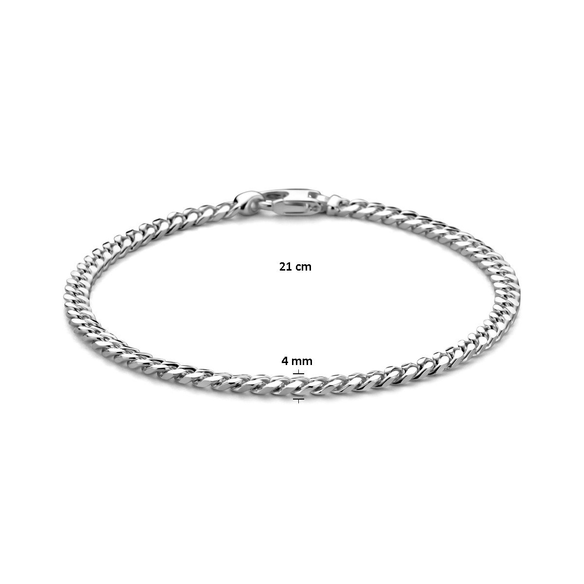 Zilveren schakelarmand gourmet 4-zijdig geslepen 4 mm breed - Lengte 21 cm