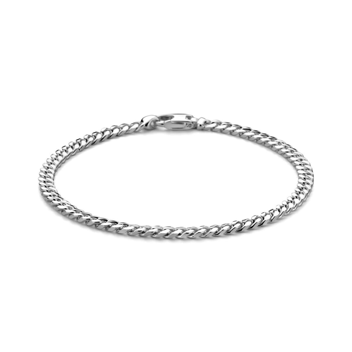 Zilveren schakelarmand gourmet 4-zijdig geslepen 4 mm breed - Lengte 21 cm