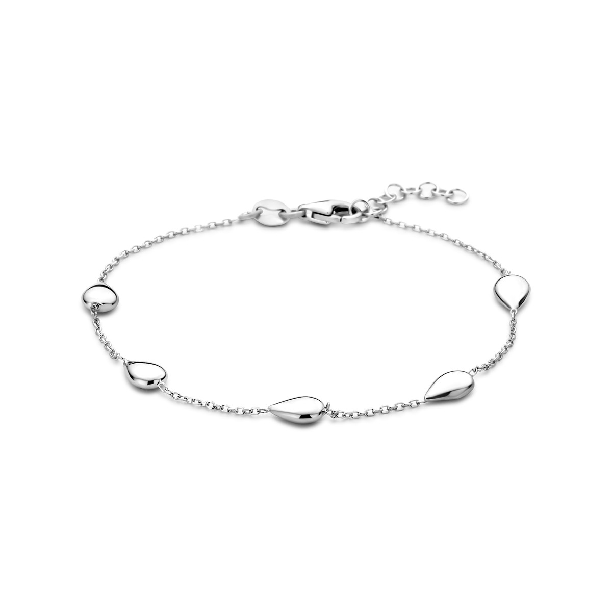 Zilveren schakelarmband met 5 druppels van 5 mm - Lengte 17-19 cm